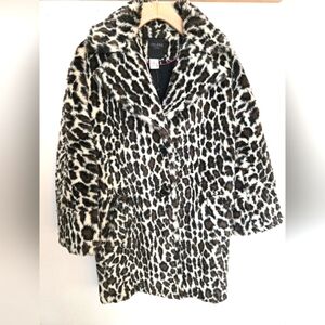 HELENE London women's leopard print faux fur coat | size xs